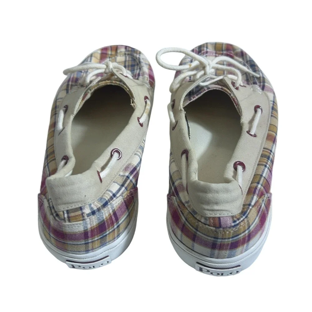 Polo Ralph Lauren Plaid Canvas Boat Shoes Multicolor Preppy Loafers Size 13D